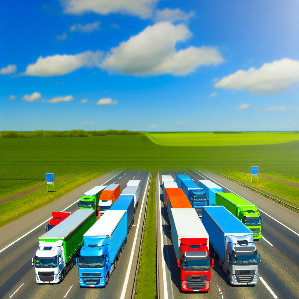 Fleet of Trucks on Road