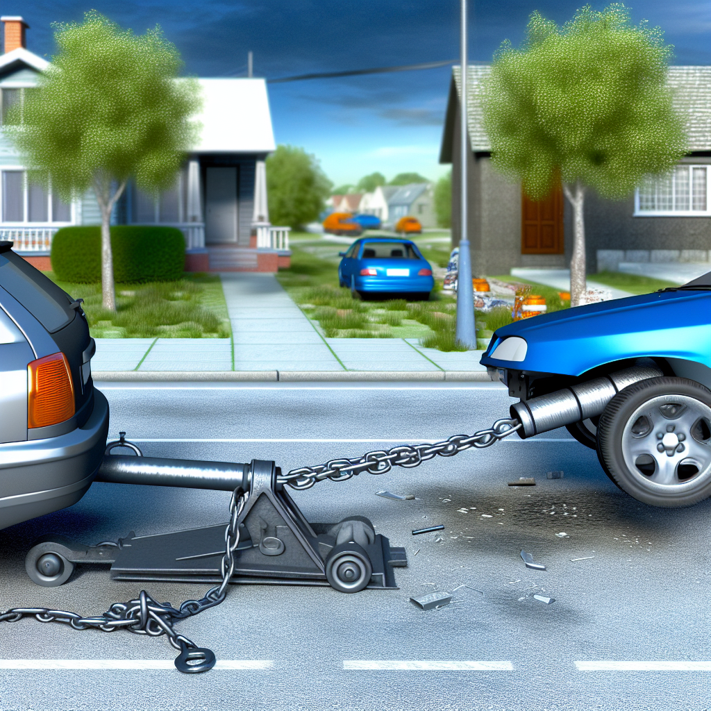 A dangerous towing practice involving a metal pipe and chain