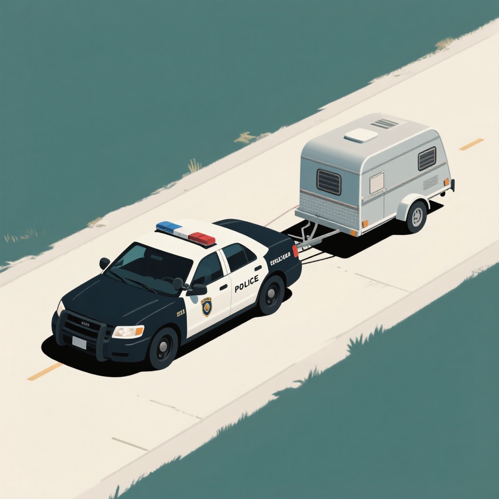 Police towing a stolen trailer