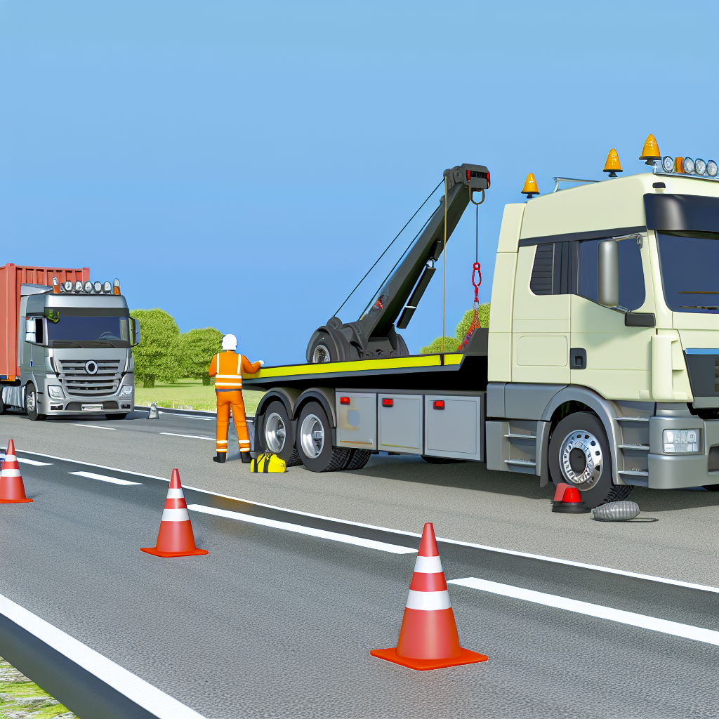 Towing vehicle responding to a commercial truck breakdown