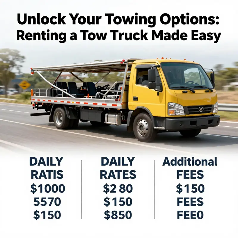 An overview of rental options available for tow trucks outside an auto repair shop.