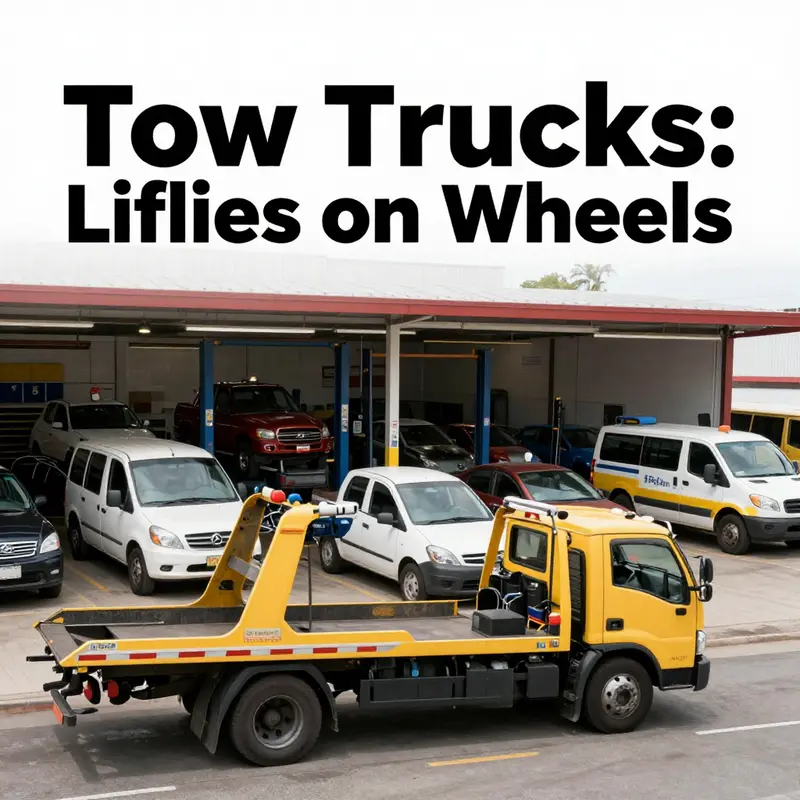 A tow truck providing essential roadside assistance on an island road.