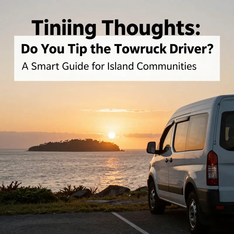 Tow truck drivers providing service on an island road, illustrating the norms related to tipping.