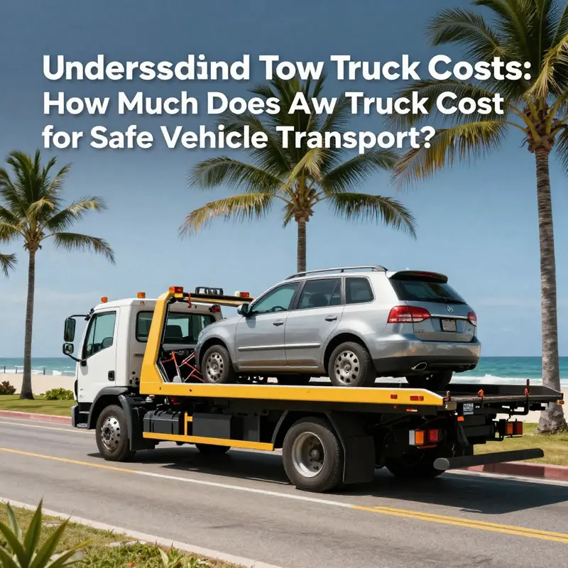 A heavy-duty wrecker tow truck prepares for a large recovery operation on an island road.