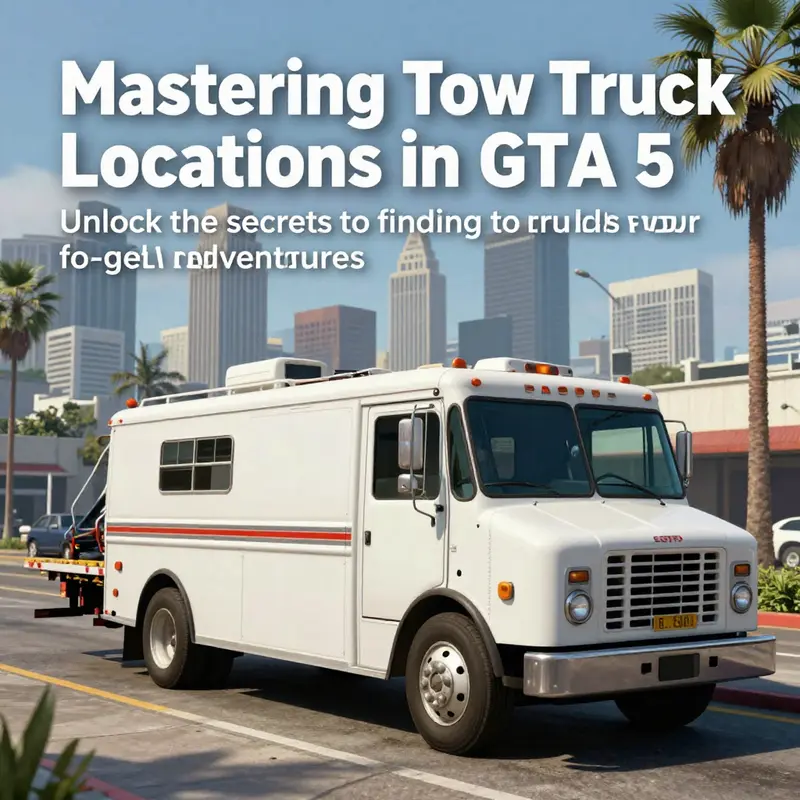 A scenic view of the Los Santos skyline featuring a Classic Tow Truck, embodying the immersive world of GTA 5.