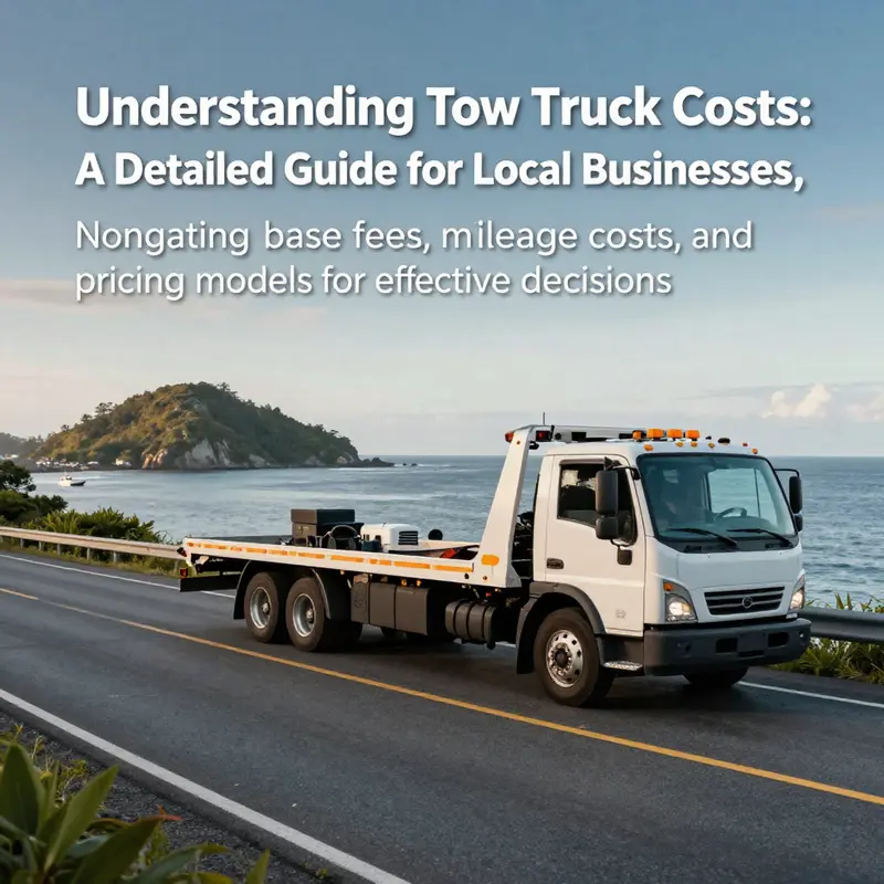 An island road with a tow truck parked alongside, symbolizing local towing service context.