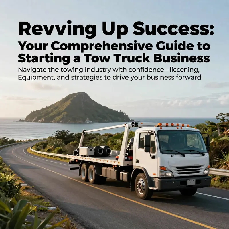 A scenic view showcasing an island road with a tow truck, highlighting the importance of local towing services.