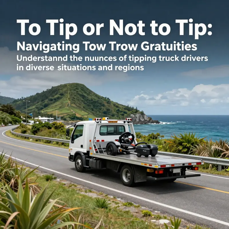 A scenic view of a tow truck parked by a roadside on an island, highlighting the integral role of towing services in island transportation.