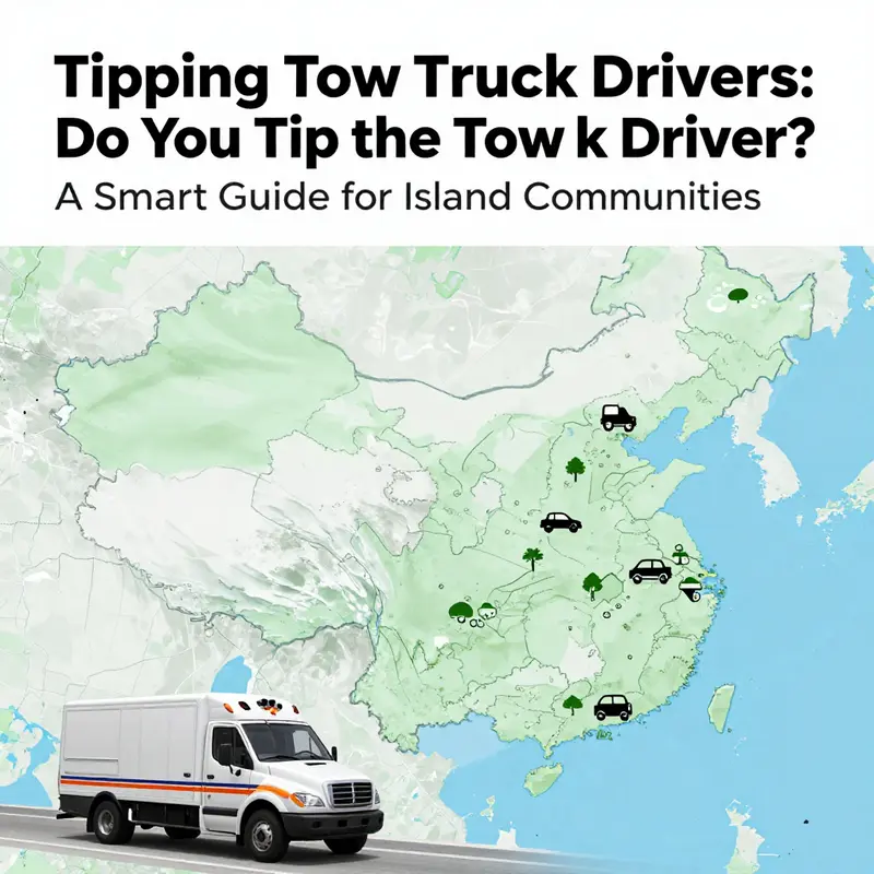 Tow truck drivers providing service on an island road, illustrating the norms related to tipping.