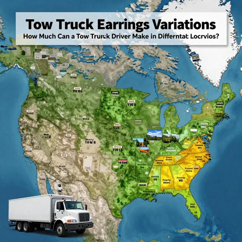 Diverse environments and trucks reflecting the earnings landscape of tow truck drivers.
