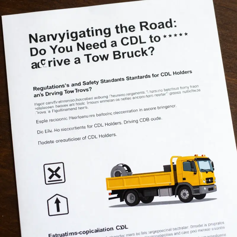 A group of professionals discussing tow truck licensing requirements with a tow truck in focus.