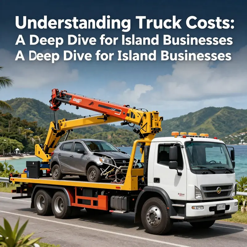 A heavy-duty wrecker tow truck prepares for a large recovery operation on an island road.