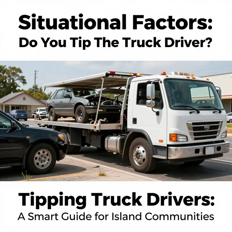 Tow truck drivers providing service on an island road, illustrating the norms related to tipping.
