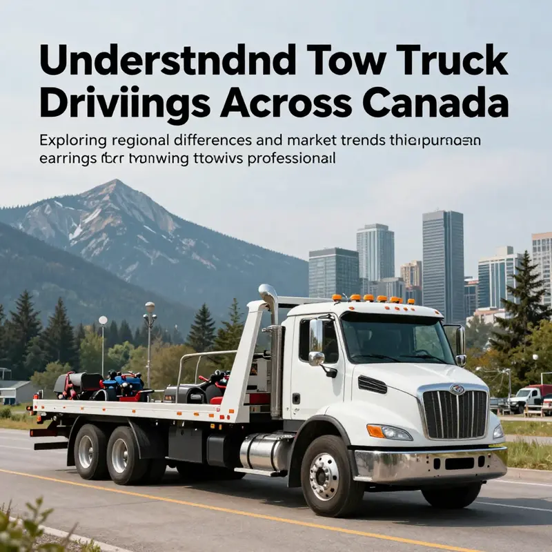 A professional tow truck driving through a scenic Canadian landscape, illustrating the essence of the towing industry.
