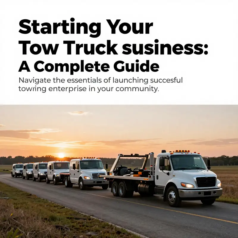 A fleet of tow trucks parked against a sunset backdrop, representing readiness and community service.