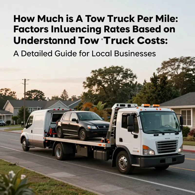Illustration of a tow truck displaying charging rates, highlighting the significance of base fees and mileage.