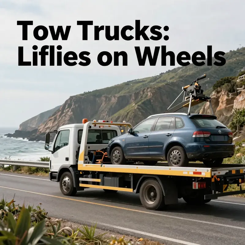 A tow truck providing essential roadside assistance on an island road.