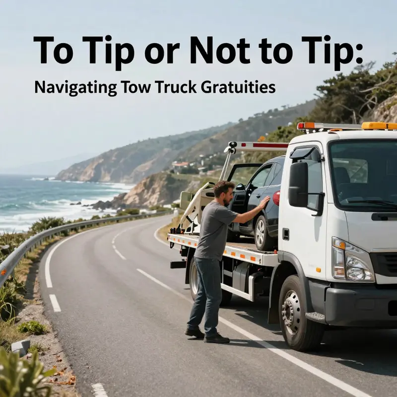 A tow truck driver providing assistance, highlighting the circumstances where tipping may be considered.