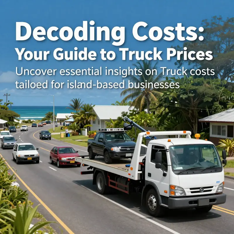 A vibrant island roadway filled with different vehicles, featuring a towing truck, illustrating the importance of towing services in local transport.