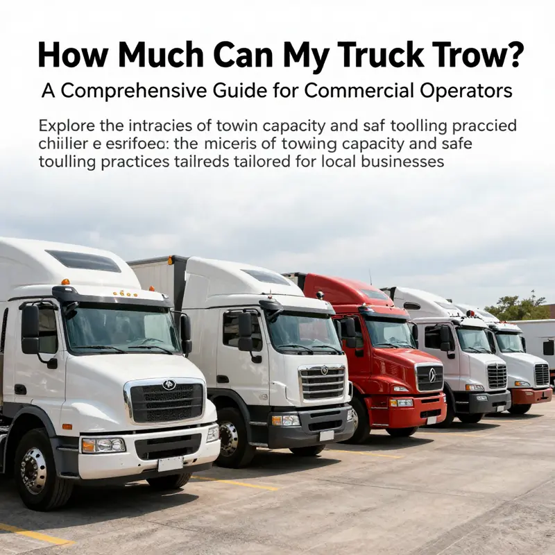 A wide-angle view of different trucks with labels displaying their towing capacities, highlighting diversity and functionality.