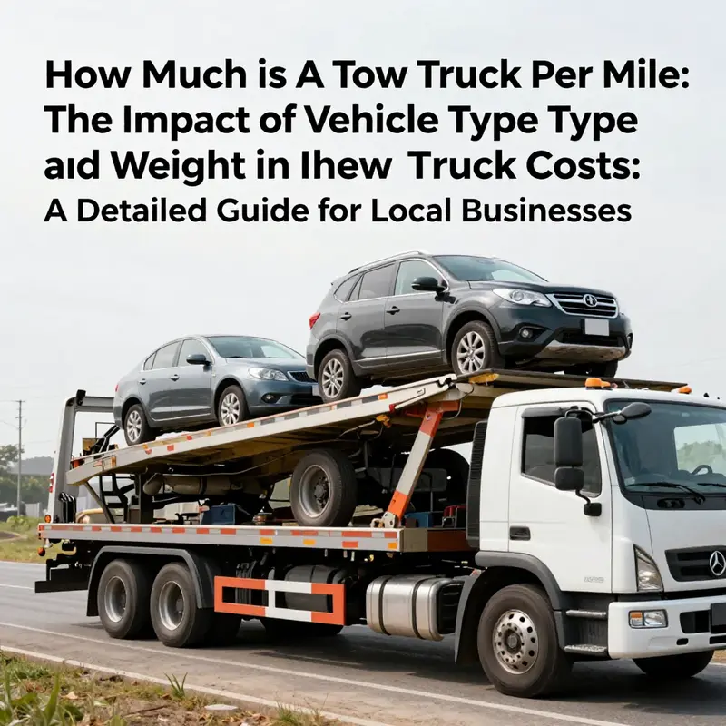 Illustration of a tow truck displaying charging rates, highlighting the significance of base fees and mileage.