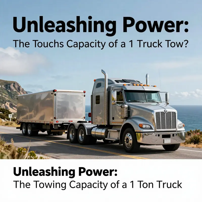 A 1 ton truck demonstrating its towing capacity on a picturesque island road.