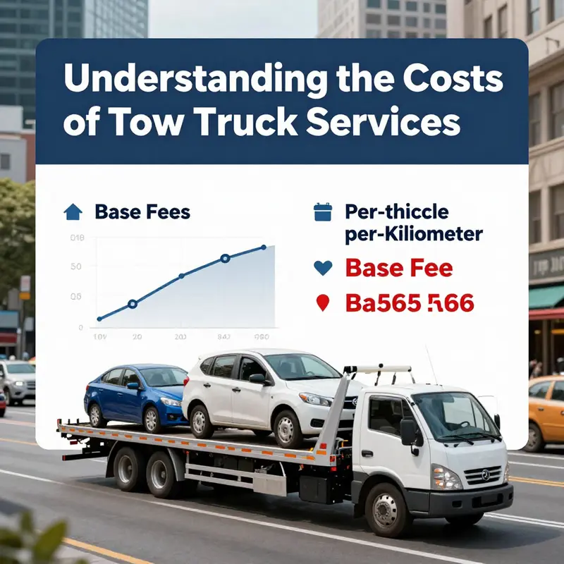 Chart showing base fees and per-kilometer rates for towing services.