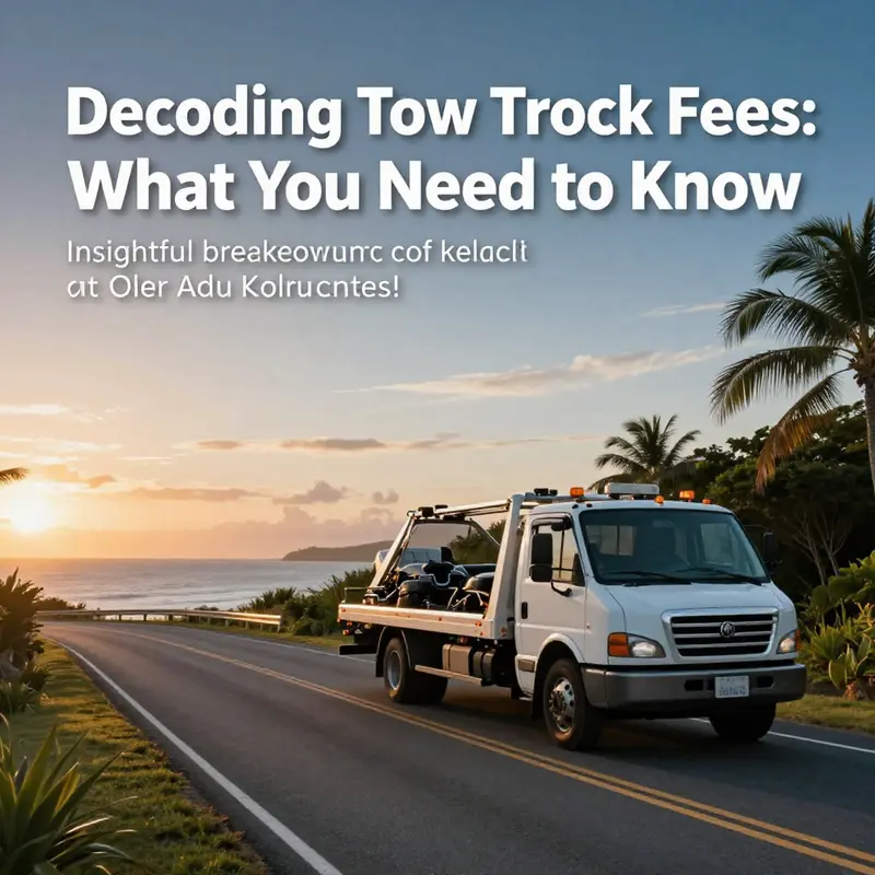 A picturesque sunset over an island road featuring a tow truck, symbolizing the local towing experience.