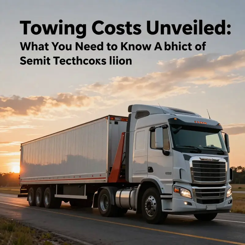 A semi-truck on a tow truck against a sunset backdrop, symbolizing the challenges and costs of towing.