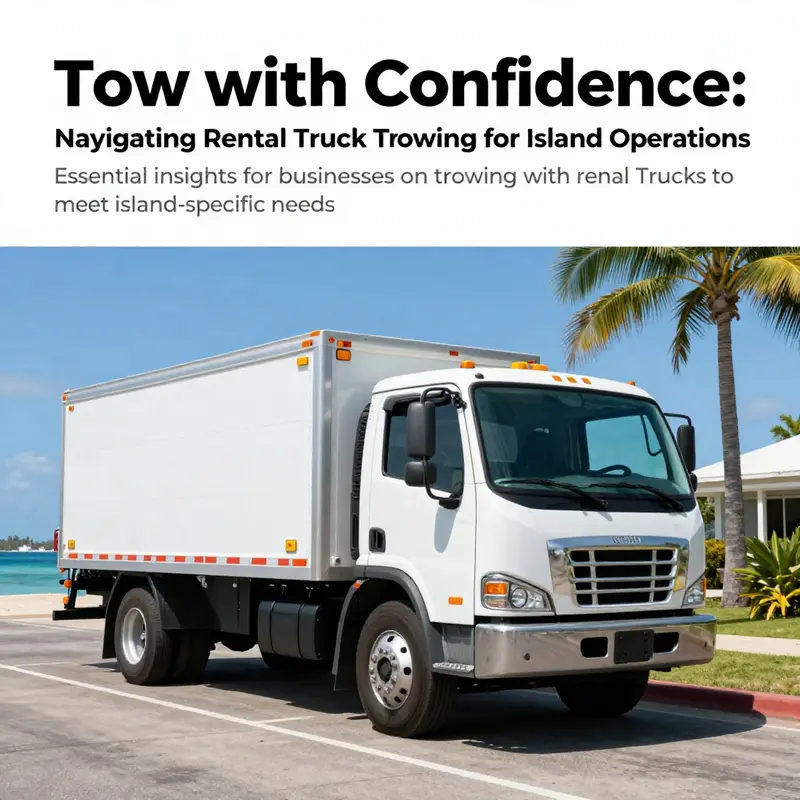 A rental truck positioned in a beautiful island landscape, symbolizing the towing services explored in the article.