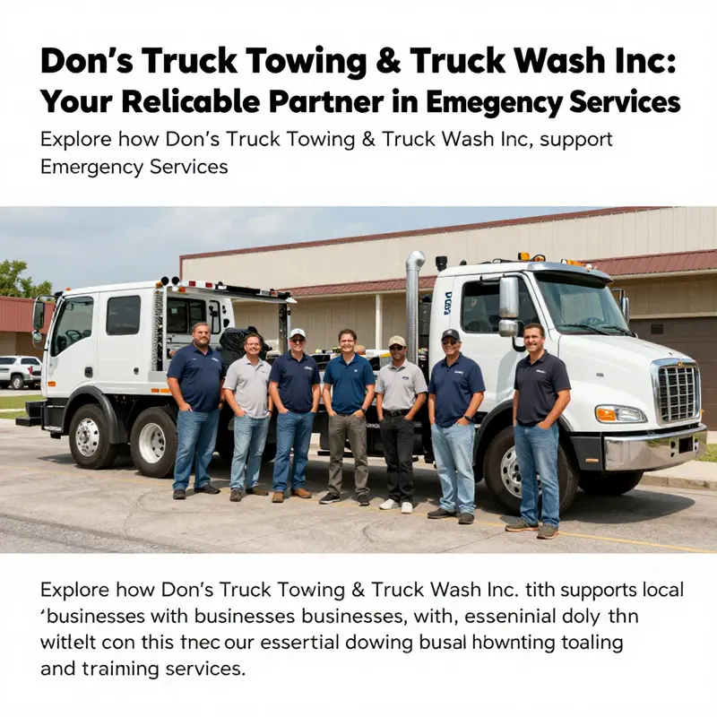 The enthusiastic team at Don's Truck Towing & Truck Wash in front of their towing vehicles.