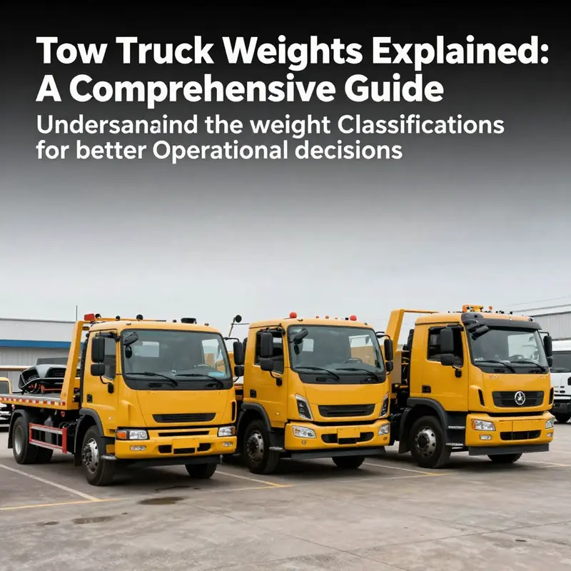 An assortment of tow trucks, ranging from light-duty to heavy-duty, demonstrating their size and scale.