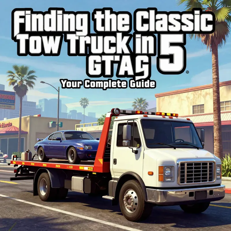 A scenic view of Los Santos including a tow truck in action, representing the thrilling environment of GTA 5.