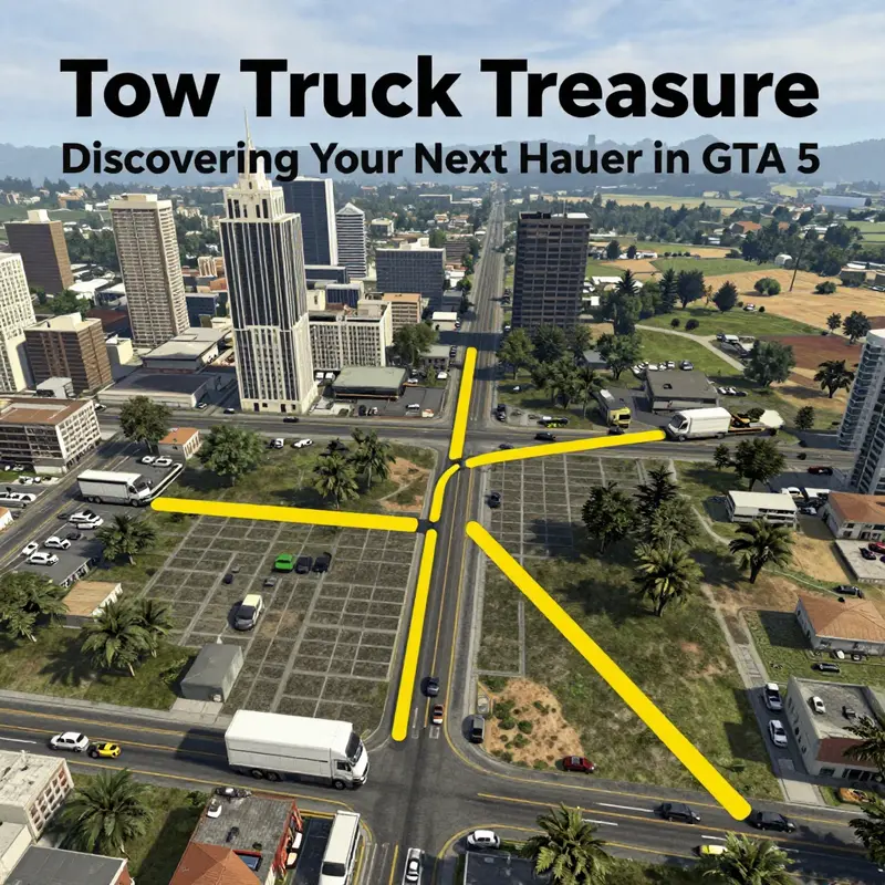 A tow truck parked outside a car dealership, highlighting key locations for players to find them in GTA 5.
