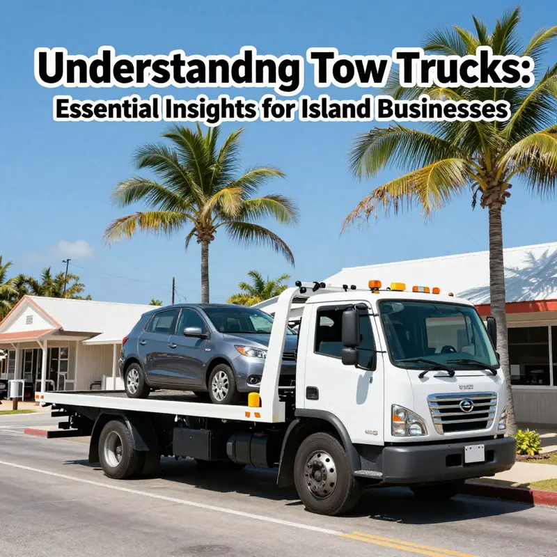 A tow truck in a sunny island town, symbolizing its importance in local vehicle recovery services.