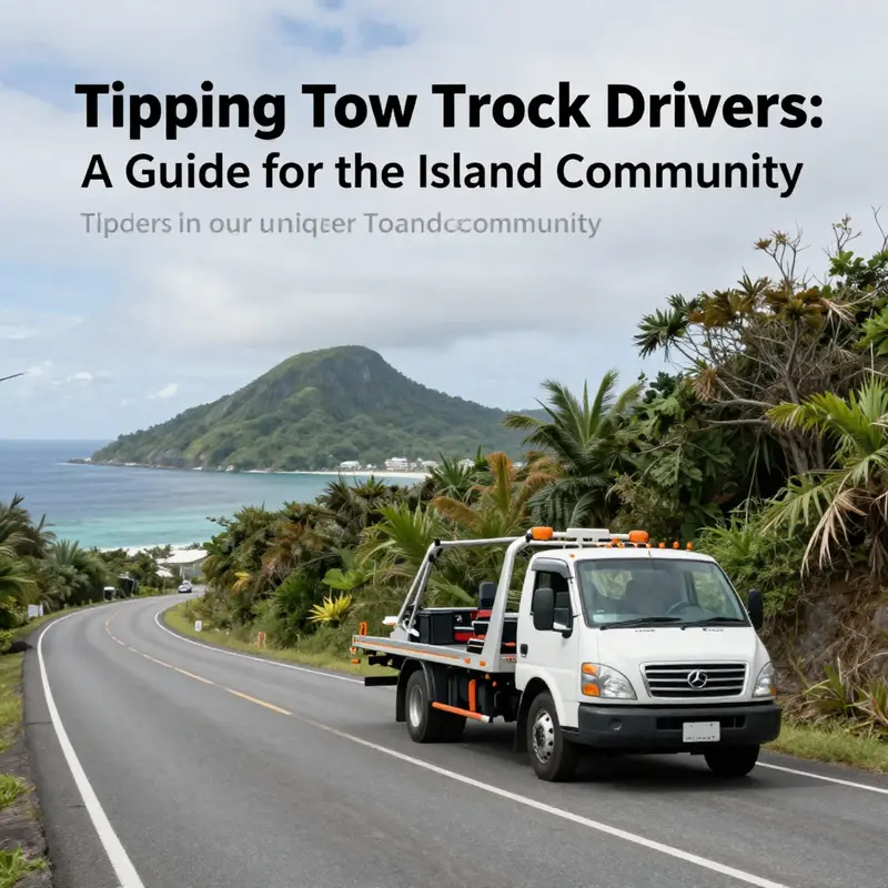 A picturesque island road with a tow truck parked nearby, reflecting the connection between community support and roadside assistance.