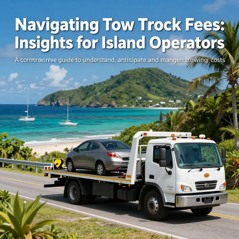 A picturesque island scene with a tow truck, showcasing the distinctive challenges faced by towing services in such settings.