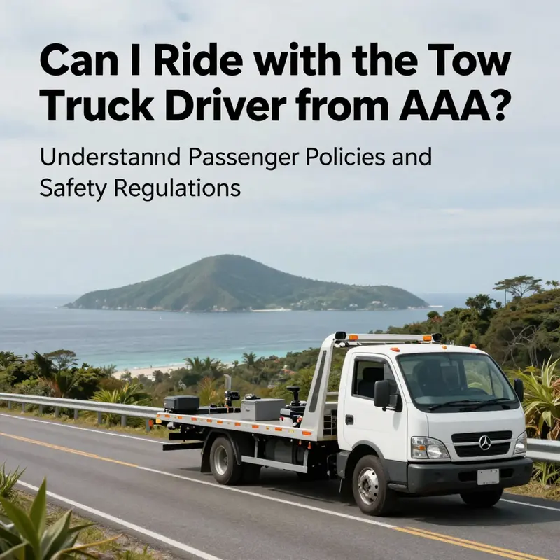 A scenic view of an island road with a tow truck parked, highlighting local vehicle support.