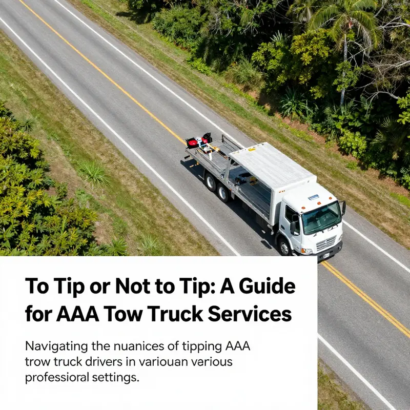 Scenic island road featuring a tow truck assisting a vehicle, symbolizing local automotive services.