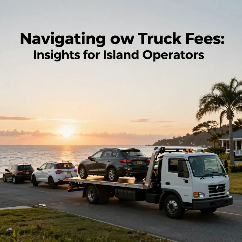 An island towing service demonstrating the spectrum of vehicles being towed, highlighting fee variability.