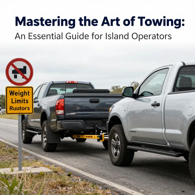 Pickup truck towing a car, highlighting important legal considerations.