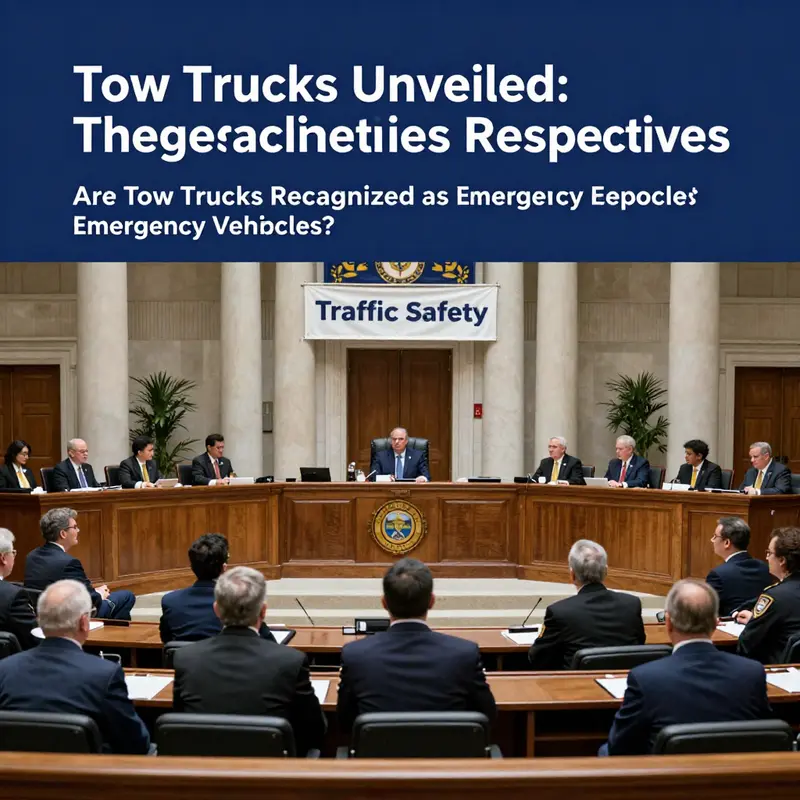 Tow truck aiding in vehicle recovery amidst a vibrant roadside environment.