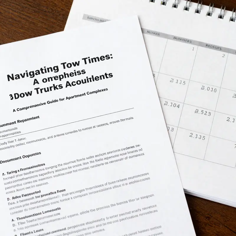 A tow truck approaches an apartment complex during the regular towing hours, illustrating the typical timeframes for towing operations.
