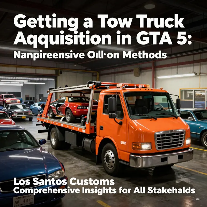 Inside Los Santos Customs, where players can find and customize tow trucks for their in-game needs.