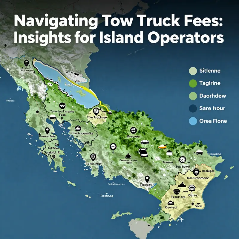 An island towing service demonstrating the spectrum of vehicles being towed, highlighting fee variability.