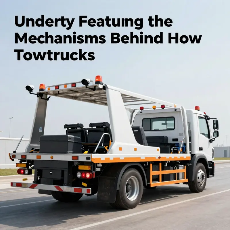 Detailed diagram of a tow truck’s mechanisms highlighting the winch and hydraulic systems.