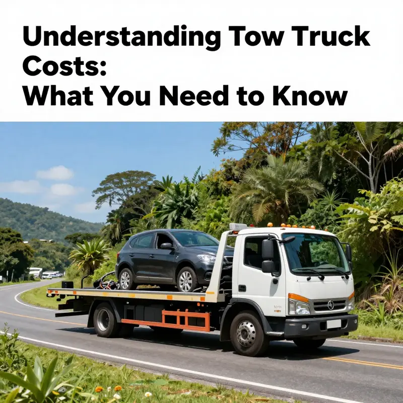 A tow truck rescuing a vehicle on a picturesque island road, showcasing the relevance of towing services.