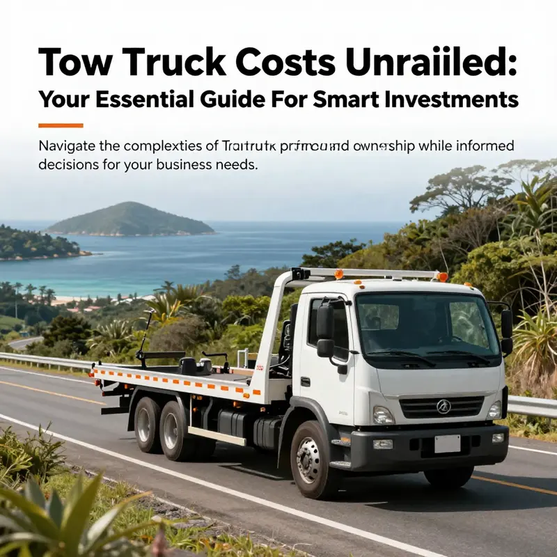A scenic image of a tow truck driving on a beautiful island highway, symbolizing the journey of navigating tow truck costs and investments.