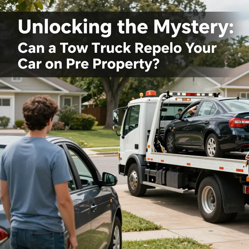 A legitimate tow truck prepares for vehicle repossession on private property, illustrating legal nuances.