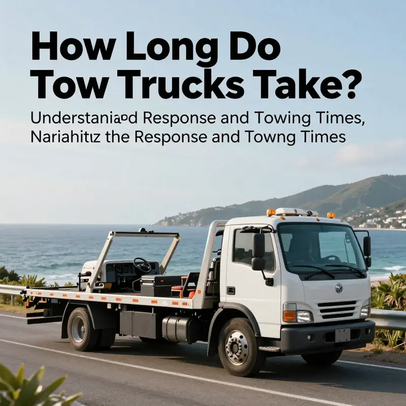 A tow truck in a picturesque island setting, highlighting the local towing services.